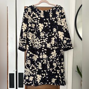 Boden Navy and Cream Floral Long Sleeve Dress
